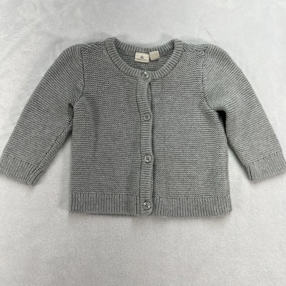 Baby Gap First Favorites Knit Cardigan Sweater Baby Girl 6-12m Gray Cotton Fall